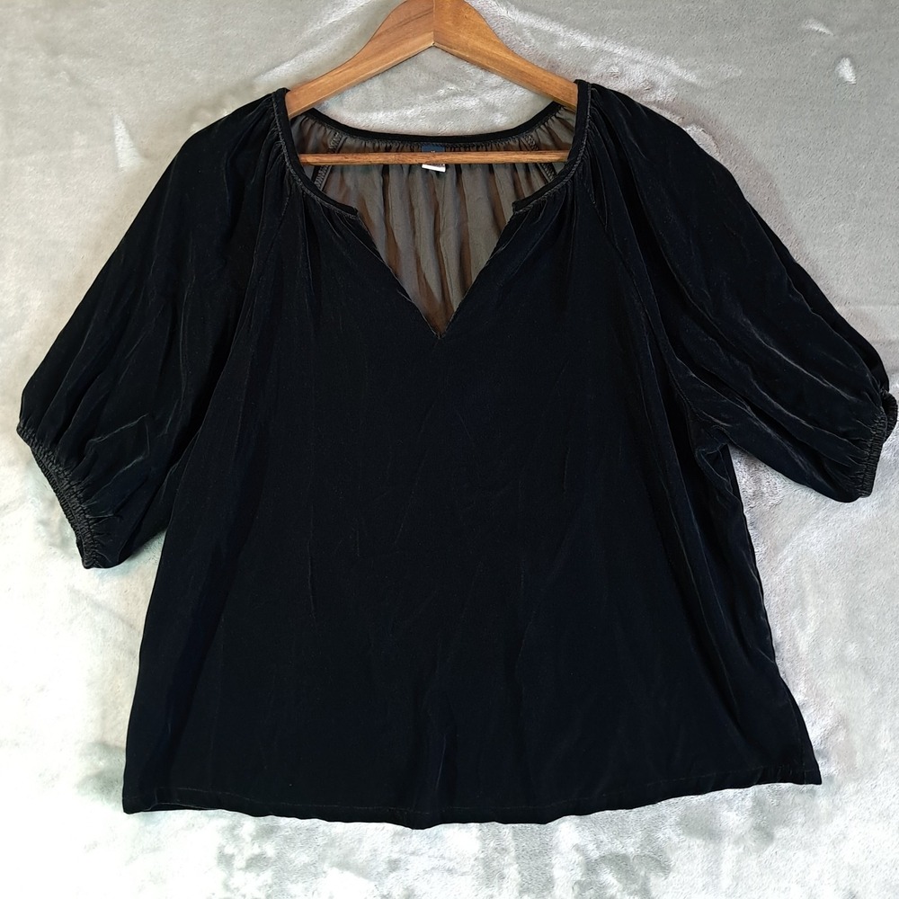 Old Navy Split Neck‎ Velvet Swing Blouse Size M Black Boho Peasant Goth Comfy